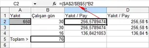 excel bölme işlemi