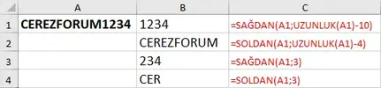 Excel sağdan - soldan formül kullanımı