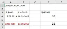 Excel ile işgünü hesaplama